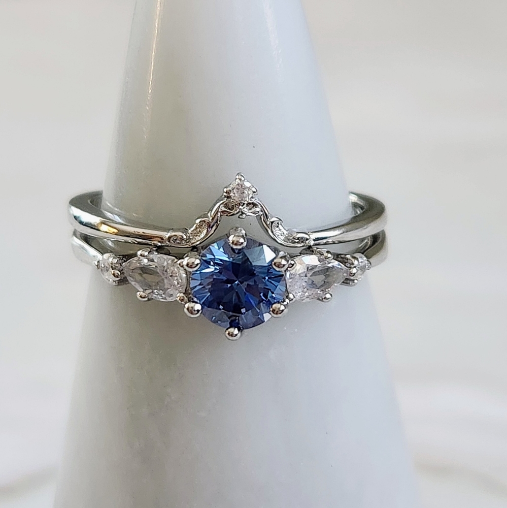 NWT Ryze Denim Blue & White Frost CZ .925 Sterling Silver Rings - Size 10